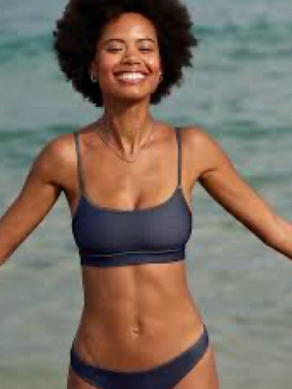 Aerie 2-Piece Crewneck Bikini Set in Denim Blue Cheeky bottoms!